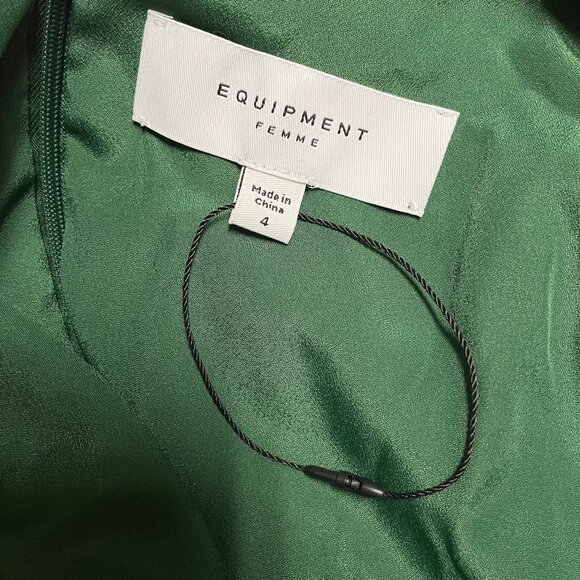 EQUIPMENT FEMME‎ Arya Green Silk Ruched Midi Dress Elegant Old Money Chic - Picture 14 of 16